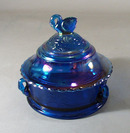 Summitt Glass Swan Covered Candy or Powder Dish in blue carnival glass