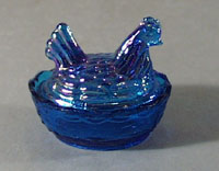 Summitt Glass Mini Hen on Nest in Blue Carnival Glass