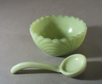 Summitt Glass Jadite Mayonnaise Bowl and Ladle