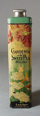 Gardenia and Sweet Pea Tin Talc can