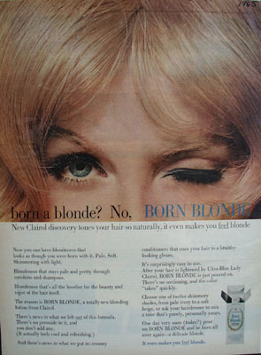 Clairol Born Blonde Lady Winking Ad 1965.