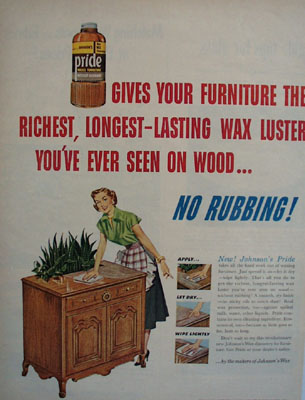 Pride Furniture Wax Lady Dusting Ad 1951