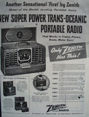 Zenith Radio Trans Oceanic Portable Radio Ad 1946