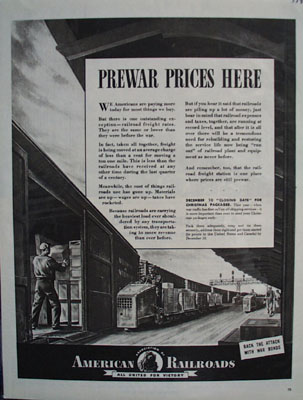 American Railroads Prewar Prices Here Ad 1943
