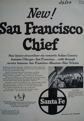 Santa Fe San Francisco Chief Ad 1954