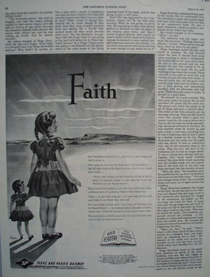 Texas Ad Pacific Railway Faith Ad 1954