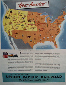 Union Pacific RR Map Of United States Ad 1945