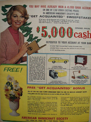 American Handcraft Get Acquainted Sweepstakes Ad 1967
