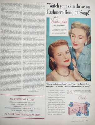 Cashmere Bouquet Soap And Mrs. Harry Conover Ad 1954
