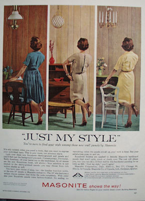 Masonite Corp 3 Styles Paneling Ad 1961