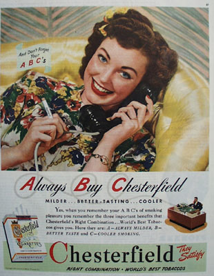 Chesterfield And Woman On Phone Ad 1945