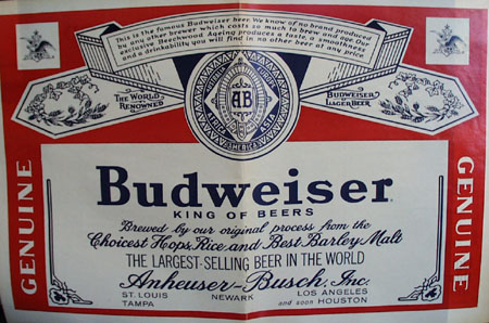 Budweiser Placemat 1965