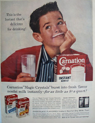Carnation Instant Boy Milk on Upper Lip Ad 1958