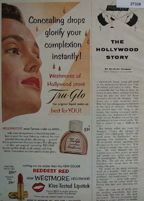 Westmore Lipstick Hollywood Proves Ad 1955