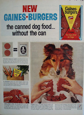 Gaines Burgers Without The Can Ad 1964