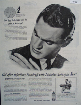 Listerine Antiseptic Gets After Dandruff Ad 1945