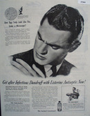 Listerine Antiseptic Gets After Dandruff Ad 1945