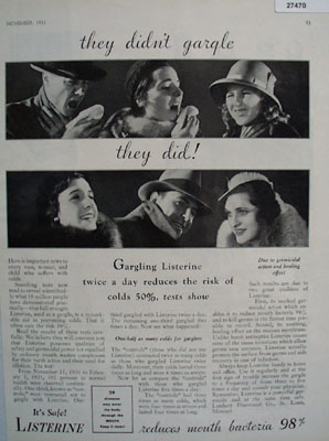 Listerine Antiseptic They Did not Gargle Ad 1931
