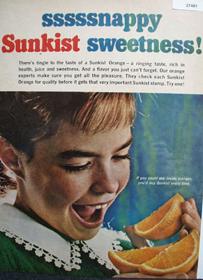 Sunkist Oranges Snappy Sweetness Ad 1965