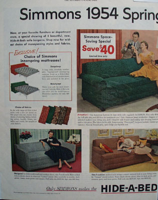 Simmons Hide A Bed Spring Show Ad 1954