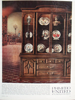 Primero United Furniture Spanish China Cabinet Ad 1966