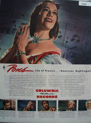 Columbia Records Pons Lily of France Ad 1944