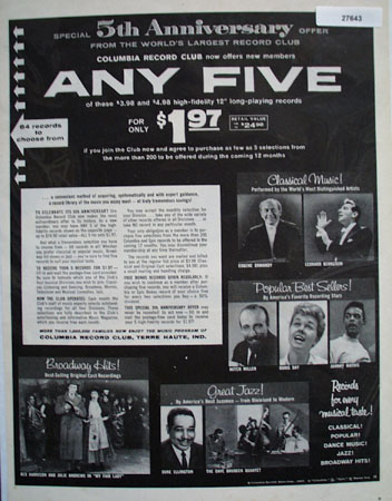 Columbia Record Club 5th Anniversary Ad 1960