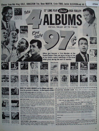 Capitol Records 4 Albums for 97 cents Ad 1960