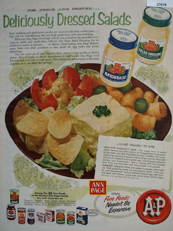 A And P Deliciously Dressed Salads Ad 1954