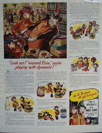 Bordens Elsie Says Playing With Dynamite Ad 1945
