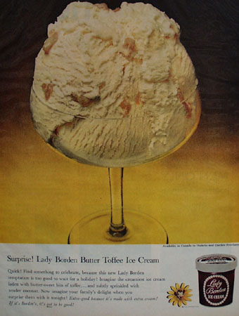 Lady Borden Surprise Butter Toffee Ice Cream Ad 1959