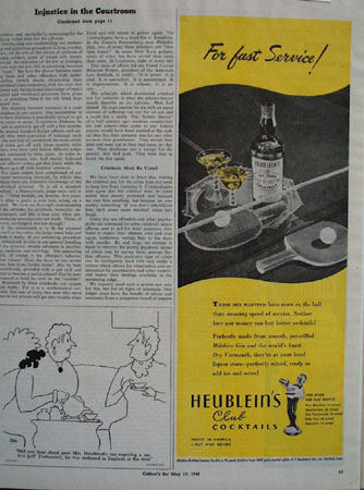 Heubleins Cocktails For Fast Service Ad 1945