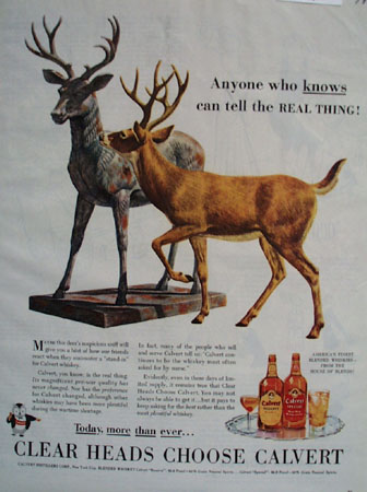 Calvert Whiskey And Deer Looking At Statue Ad 1944