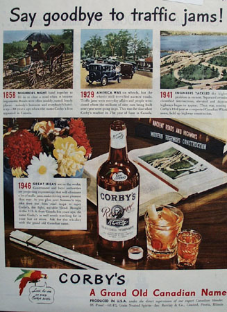 Corbys Whiskey Say Goodbye to Traffic Jams Ad 1946