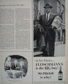 Fleischmanns Man On Street Big Bottle Ad 1959