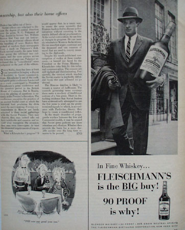 Fleischmanns Man On Street Big Bottle Ad 1959