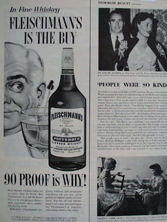 Fleischmanns Elderly Man Bottle And Glass Ad 1958