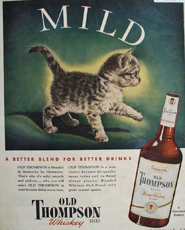 Old Thompson Whiskey Gray Striped Kitten Ad 1945