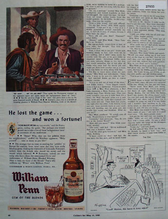 William Penn Whisky He Lost The Game Ad 1945