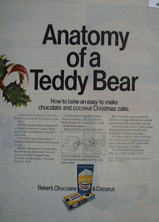 Bakers Chocolate And Coconut Christmas Ad 1967