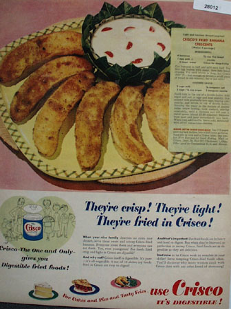 Crisco Fried Banana Crescents Ad 1951