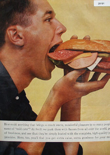 Swifts Premium Couple Eating Sub Sandwich Ad 1960