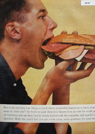 Swifts Premium Couple Eating Sub Sandwich Ad 1960