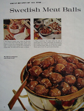 Swedish Meat Balls and Brown Beans Recipes 1961