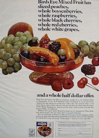 Birds Eye Mixed Fruit Half Dollar Offer Ad 1964