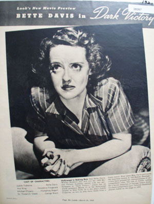 Betty Davis Actress in Dark Victory Ad 1939