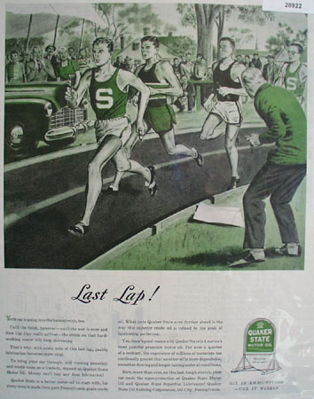 1945 Quaker State Ad shows track runners