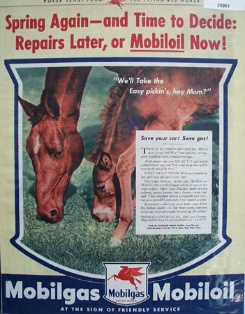 Mobilgas logo outline with mama horse and colt