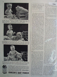 Johnsons Baby Powder Baby Talks to Pig Ad 1938