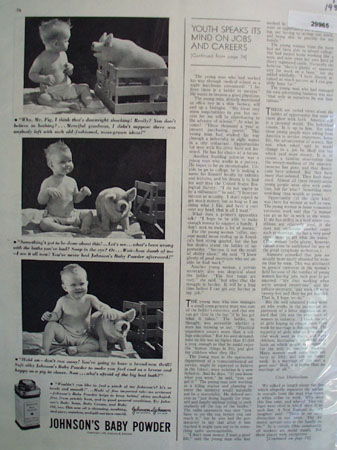Johnsons Baby Powder Baby Talks to Pig Ad 1938